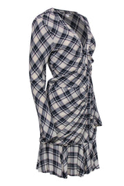 Current Boutique-Veronica Beard - Navy & Cream Ruched Button-Up V-Neck Dress Sz 10