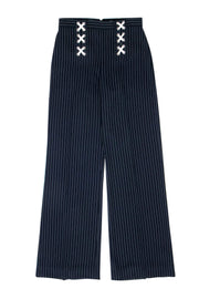 Current Boutique-Veronica Beard - Navy Pinstriped Wide-Leg Pants w/ Lacing Sz 6