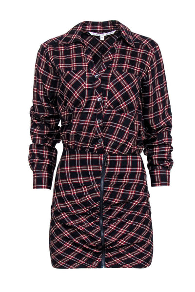 Current Boutique-Veronica Beard - Navy & Red Plaid "Karen" Shirt Dress w/ Metallic Threading Sz 2