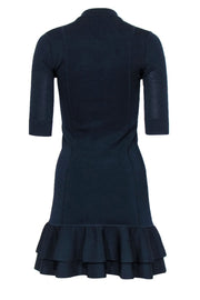 Current Boutique-Veronica Beard - Navy Ribbed Quarter Sleeve Sheath Dress w/ Peplum Hem Sz 0