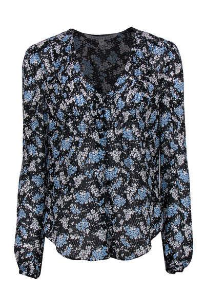 Current Boutique-Veronica Beard - Navy Sheer Blouse w/ Delicate Floral Print Sz 6