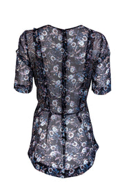 Current Boutique-Veronica Beard - Navy Sheer Silk Top w/ Floral Print Sz 4