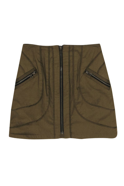 Current Boutique-Veronica Beard - Olive Green Utility Zip-Up Miniskirt Sz 2