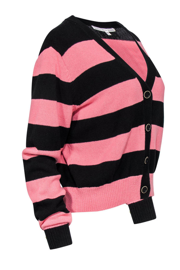 Current Boutique-Veronica Beard - Pink & Black Striped Button-Up Cardigan Sz L