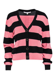 Current Boutique-Veronica Beard - Pink & Black Striped Button-Up Cardigan Sz L
