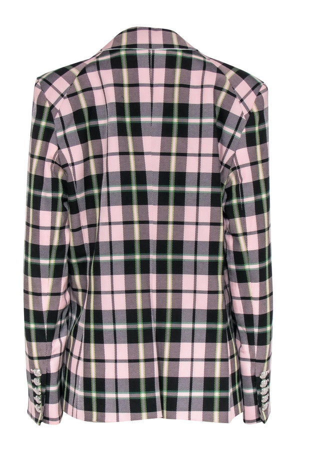 Current Boutique-Veronica Beard - Pink, Green & Black Plaid Double Breasted Blazer Sz 16