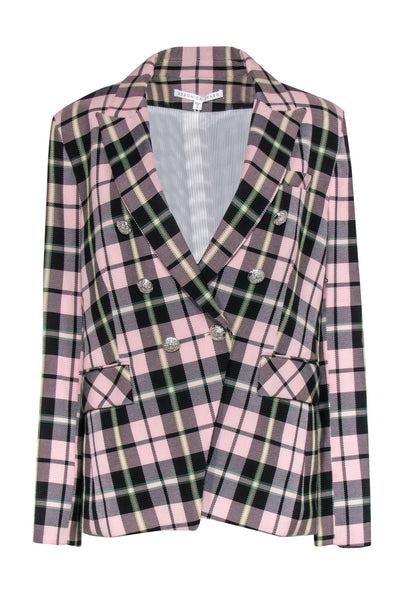 Current Boutique-Veronica Beard - Pink, Green & Black Plaid Double Breasted Blazer Sz 16