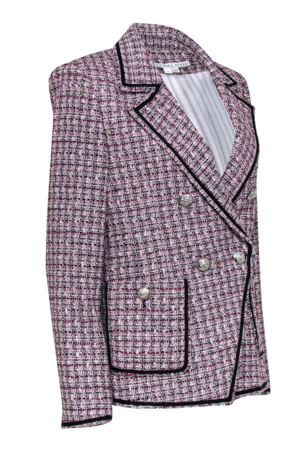 Current Boutique-Veronica Beard - Pink Tweed Double Breasted Blazer Sz 12