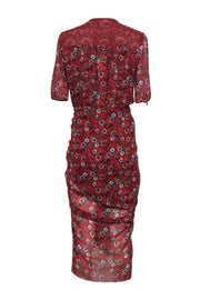 Current Boutique-Veronica Beard - Red Floral "Mariposa" Silk Ruched Midi Dress Sz 8