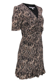 Current Boutique-Veronica Beard - Tan & Black Snakeskin Print Ruched Silk Fit & Flare Dress Sz 6