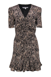 Current Boutique-Veronica Beard - Tan & Black Snakeskin Print Ruched Silk Fit & Flare Dress Sz 6