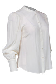 Current Boutique-Veronica Beard - White Puff Sleeve Button-Up Silk Blouse Sz 4