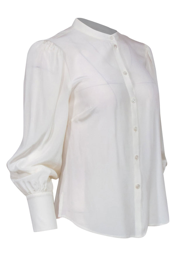 Current Boutique-Veronica Beard - White Puff Sleeve Button-Up Silk Blouse Sz 4