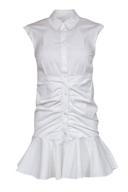 Current Boutique-Veronica Beard - White Ruched Button-Up Shirt-Style Sheath Dress w/ Flounce Hem Sz 0