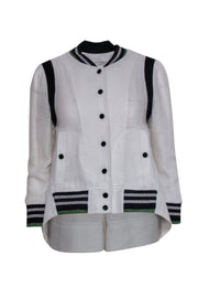 Current Boutique-Veronica Beard - White Woven Button-Up Varsity Jacket w/ Sparkly Trim Sz 4