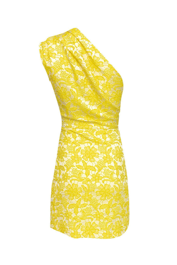 Current Boutique-Veronica Beard - Yellow Embroidered One Shoulder Dress Sz 4