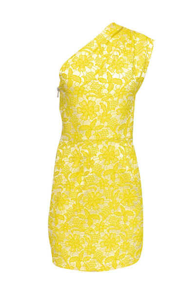 Current Boutique-Veronica Beard - Yellow Embroidered One Shoulder Dress Sz 4