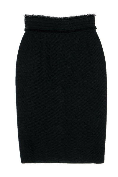 Current Boutique-Veronique Leroy - Black Tweed Pencil Skirt w/ Frayed Edges Sz 4