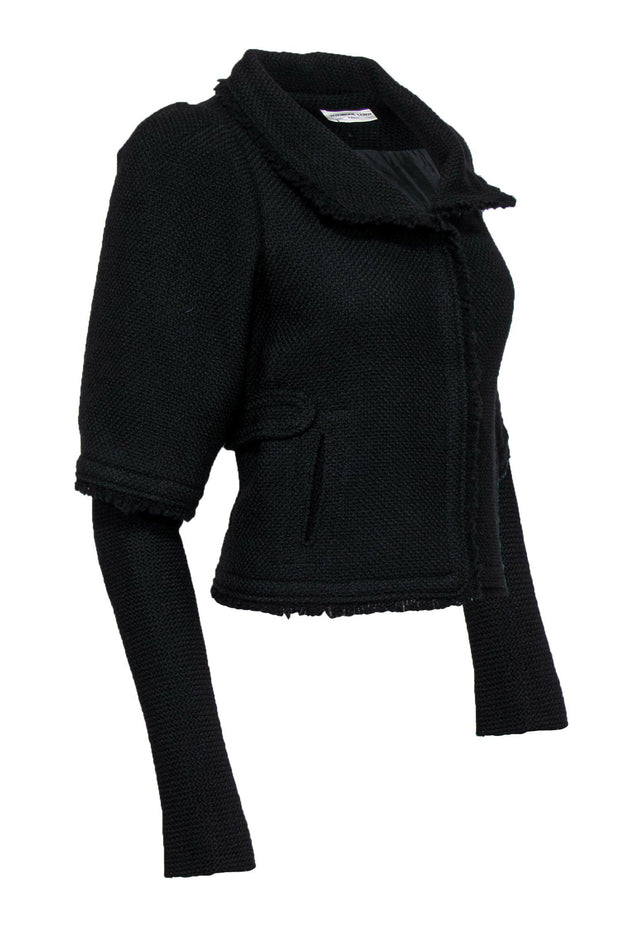 Current Boutique-Veronique Leroy - Black Tweed Short Sleeve Blazer w/ Arm Warmers Sz 4