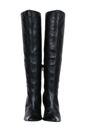 Current Boutique-Versace – Black Leather Boots w/ Gold Stiletto Heel Sz 8