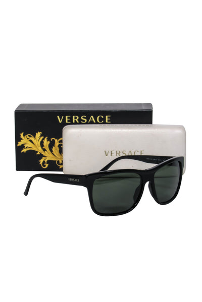 Current Boutique-Versace - Black Rectangular Browline Sunglasses