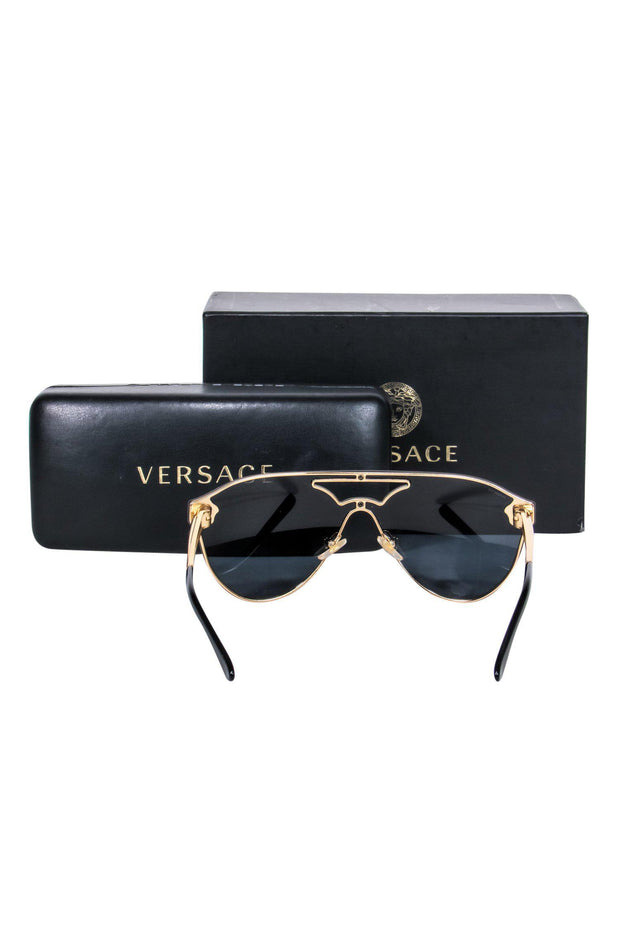Current Boutique-Versace - Black Shield-Style Aviator Sunglasses