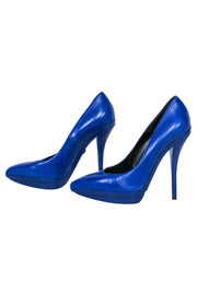 Current Boutique-Versace - Cobalt Blue Leather Pointed Toe Platform Stilettos Sz 8
