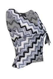 Current Boutique-Versace - Grey, Black & White Chevron Woven Wrap Top Sz M