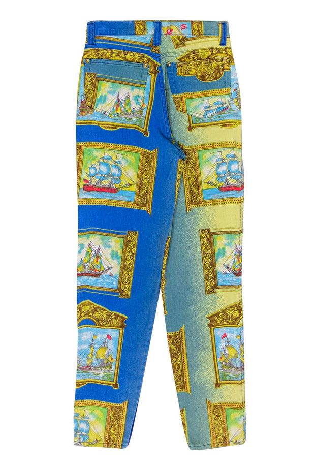 Current Boutique-Versace Jeans Couture - Blue & Yellow Ocean Print High Waisted Skinny Jeans Sz 31