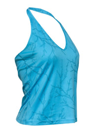 Current Boutique-Versace Jeans Couture - Turquoise Sparkly Coral Embellished Halter Top Sz M