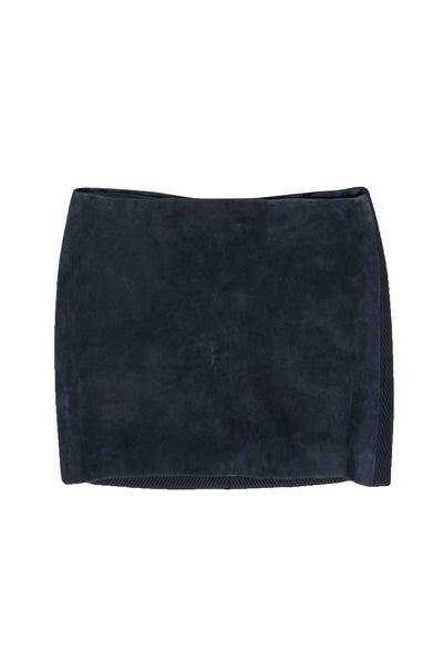 Current Boutique-Versace - Navy Suede & Ribbed Satin Miniskirt Sz 8