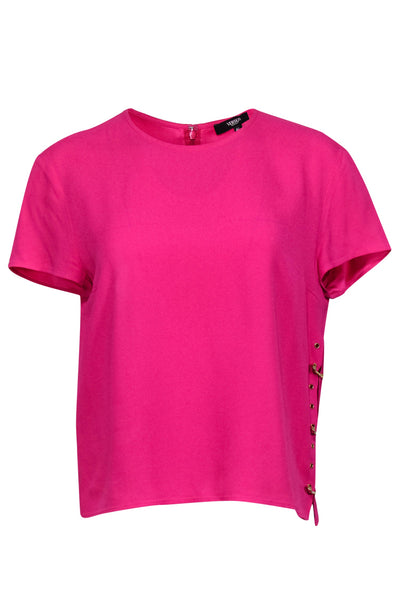 Current Boutique-Versus Versace - Hot Pink Cropped Tee w/ Golden Safety Pins Sz 6