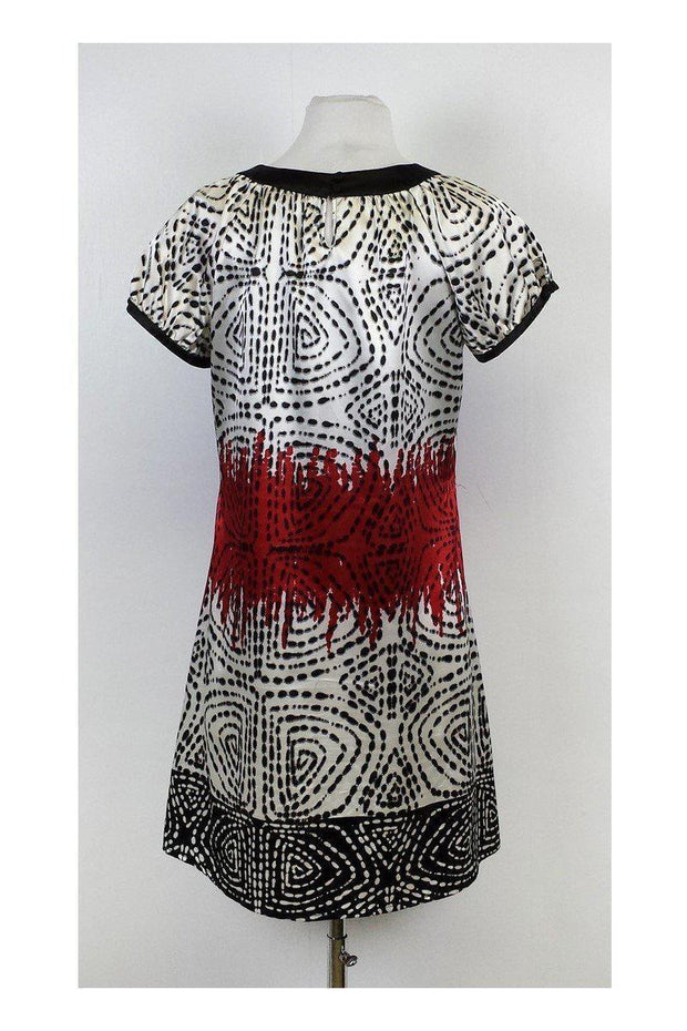 Current Boutique-Vertigo - Black White & Red Print Short Sleeve Dress Sz 4
