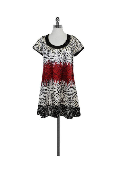 Current Boutique-Vertigo - Black White & Red Print Short Sleeve Dress Sz 4