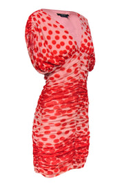 Current Boutique-Vertigo - Peach & Red Dotted Drawstring Shoulder Dress Sz M