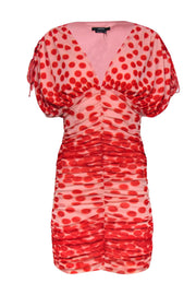 Current Boutique-Vertigo - Peach & Red Dotted Drawstring Shoulder Dress Sz M