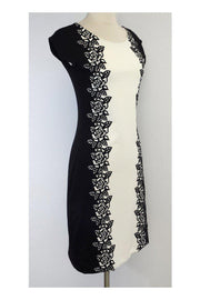 Current Boutique-Via Delle Perle - Black & White Floral Print Embellished Dress Sz 0