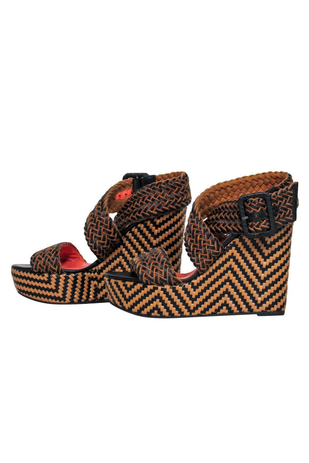 Current Boutique-Via Spiga - Black & Brown Woven Leather Wedge Sandals Sz 6