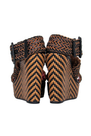 Current Boutique-Via Spiga - Black & Brown Woven Leather Wedge Sandals Sz 6