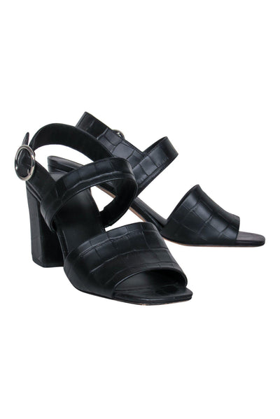 Current Boutique-Via Spiga - Black Reptile Embossed Leather Block Heeled Sandals Sz 9