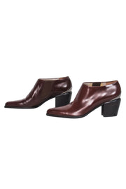 Current Boutique-Via Spiga - Brown Leather Block Heel Booties w/ Silver-Toned Hardware Sz 6