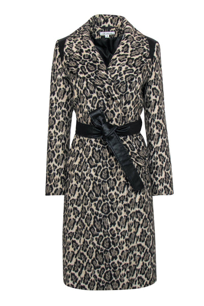 Current Boutique-Via Spiga - Leopard Print Double Breasted Longline Coat w/ Faux Leather Trim Sz S