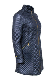 Current Boutique-Via Spiga - Navy Quilted Longline Coat w/ Gold-Toned Hardware Sz S