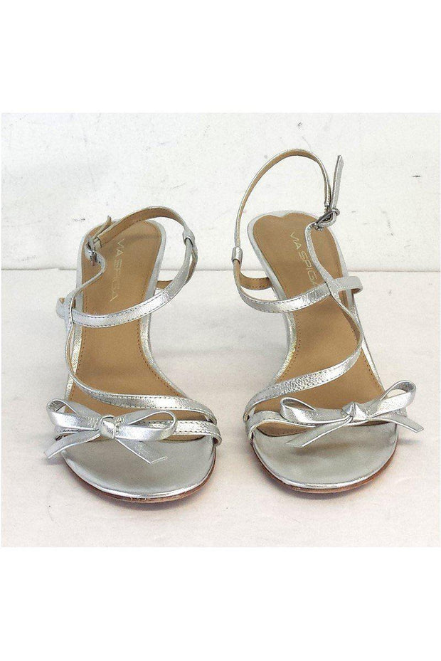 Current Boutique-Via Spiga - Silver Leather Strappy Heels Sz 6