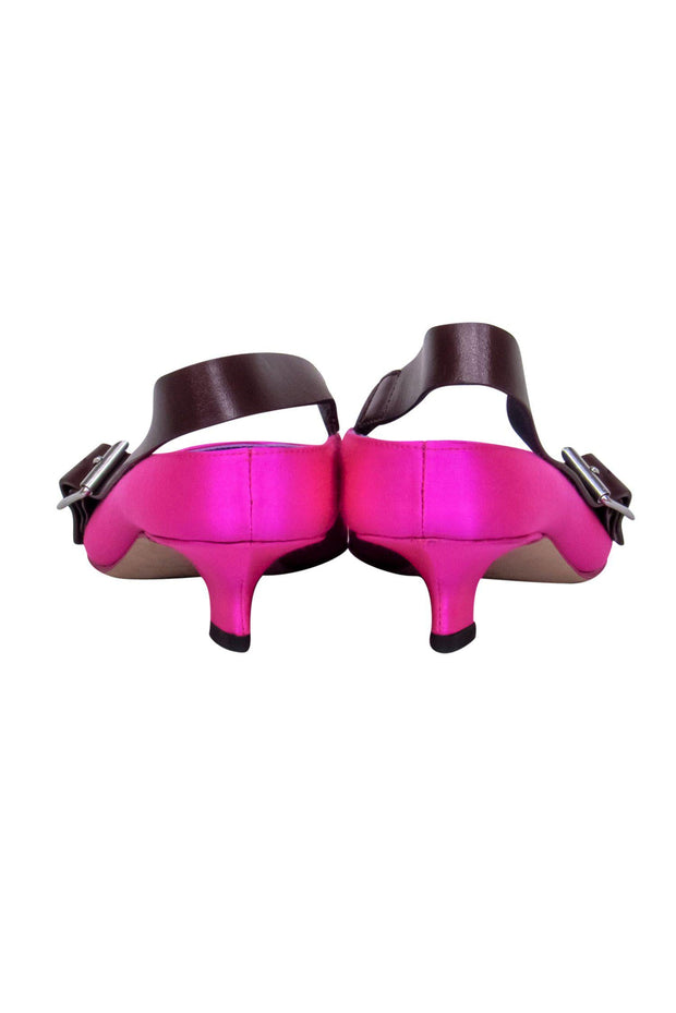 Current Boutique-Victoria Beckham - Hot Pink Satin Slingback Kitten Heels Sz 7.5