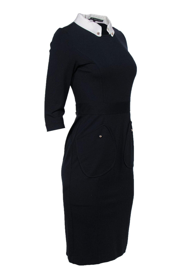 Current Boutique-Victoria Victoria Beckham - Navy Quarter Sleeve Sheath Dress w/ White Collar Sz M