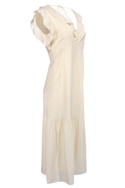 Current Boutique-Vilshenko - Cream Satin Ruffle Sleeved Maxi Dress Sz 8