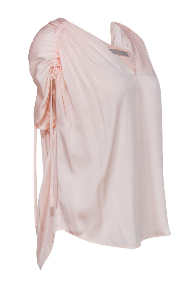 Current Boutique-Vince - Baby Pink Silk Ruched Sleeve Blouse Sz L
