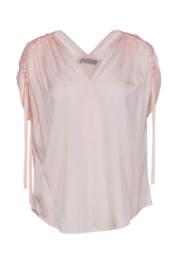 Current Boutique-Vince - Baby Pink Silk Ruched Sleeve Blouse Sz L