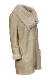 Current Boutique-Vince - Beige Longline Shearling Zip-Up Jacket Sz M